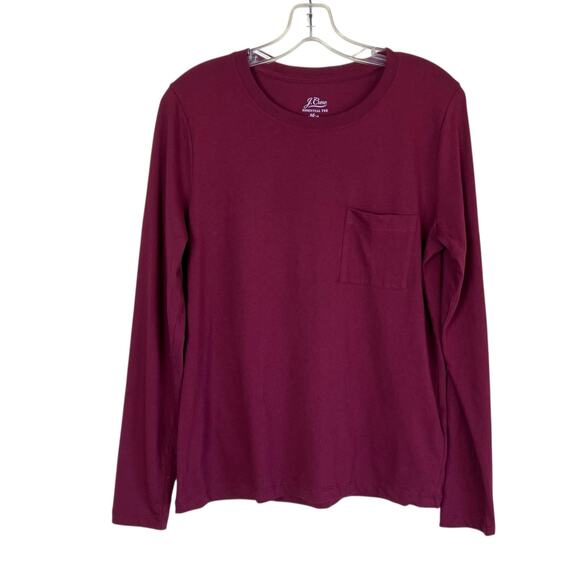J. Crew NWT Womens Sz S Essential Pocket Tee Burgundy Long Sleeve 100% Cotton - Picture 2 of 14